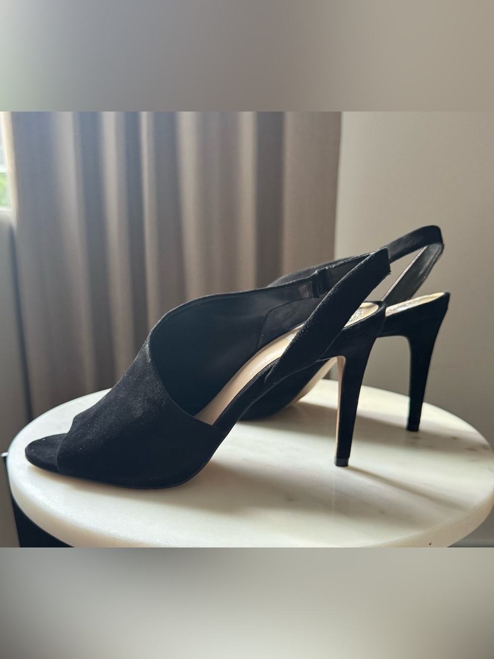 Vince Camuto Crasantha Black Suede Open-Toe Slingback Mules - Picture 5 of 11